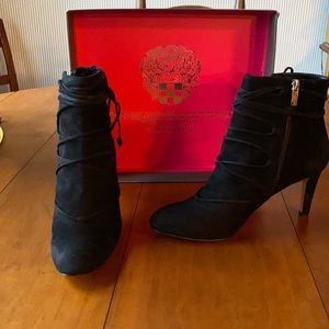 Vince Camuto size 10 black suede booties 3”heel height. Never worn.